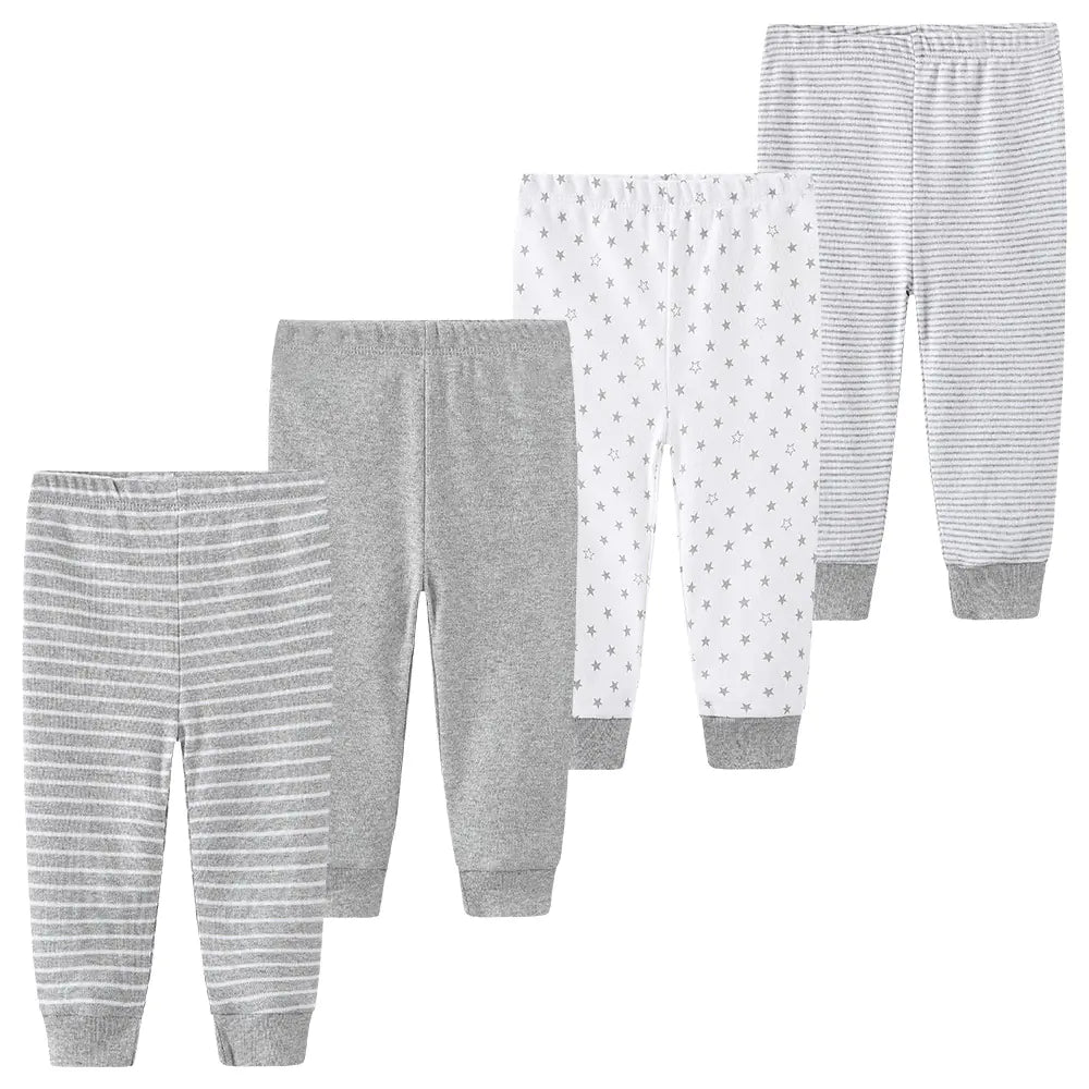 Baby Breathable Cotton Cuffed Pants Set – 4-Piece Comfortable Sleep & Everyday Outfit for Newborns 0-12 Months