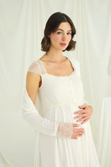 Lace Front Button Maternity & Nursing Robe Set – 2-Piece