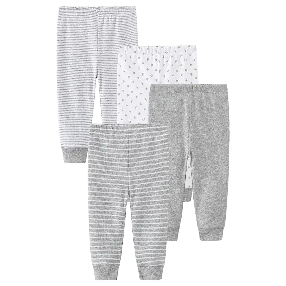 Baby Breathable Cotton Cuffed Pants Set – 4-Piece Comfortable Sleep & Everyday Outfit for Newborns 0-12 Months