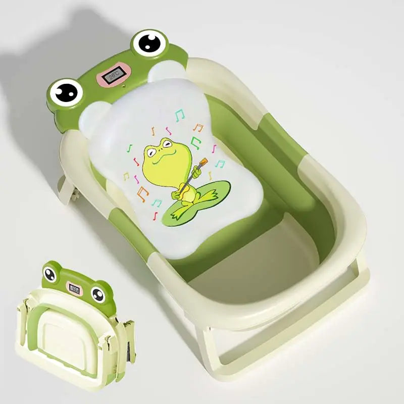 Collapsible Baby Bathtub with Cushion & Thermometer – Foldable, Portable, Non-Slip Baby Bath Tub (Green)